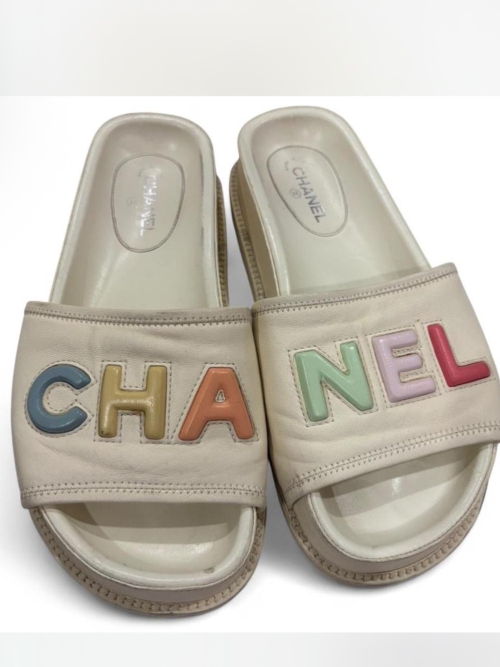 AUTHENTIC Chanel lambskin slides